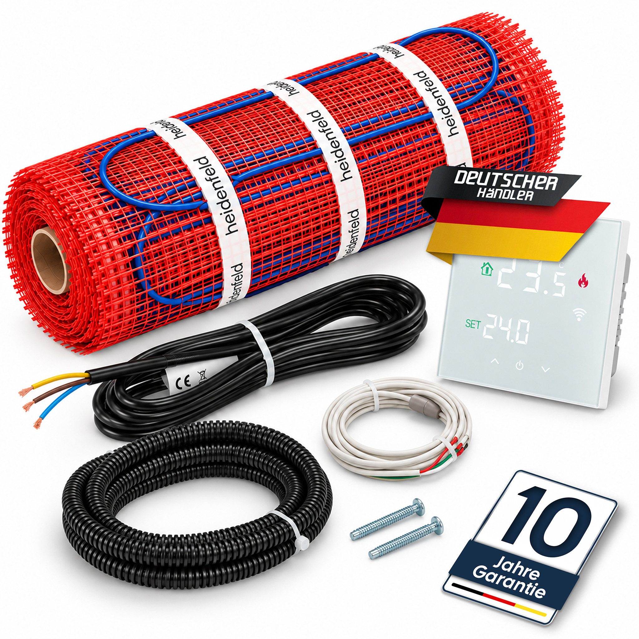 Heidenfeld Fußbodenheizung elektrische Fußbodenheizung FH200, Komplettset inkl. Thermostat, (elektrische Fußbodenheizung, Fußbodenheizung mit Thermostat, elektro Fußbodenheizung, Heizung), selbstklebendes Glasfasergewebe; Temperaturüberwachung