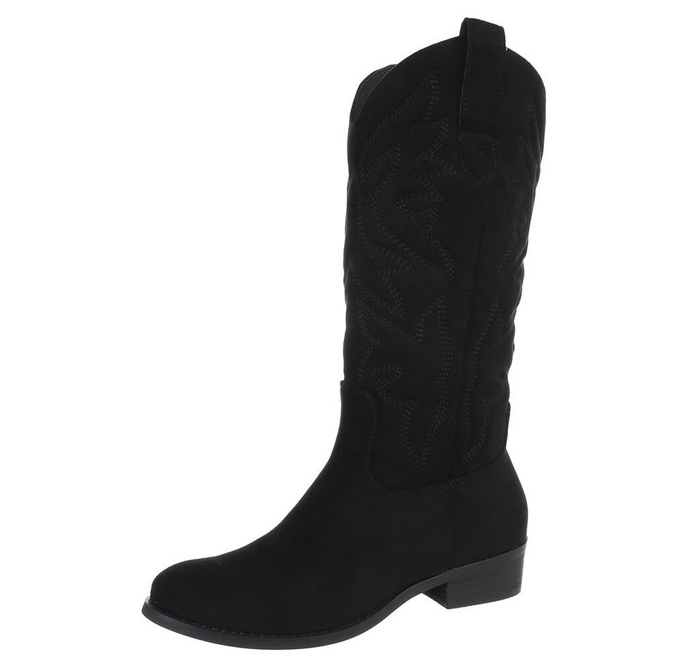Ital-Design Damen Cowboyboots mit Blockabsatz und Ziernähten Westernstiefel (92299894) Blockabsatz Flache Stiefel in Schwarz