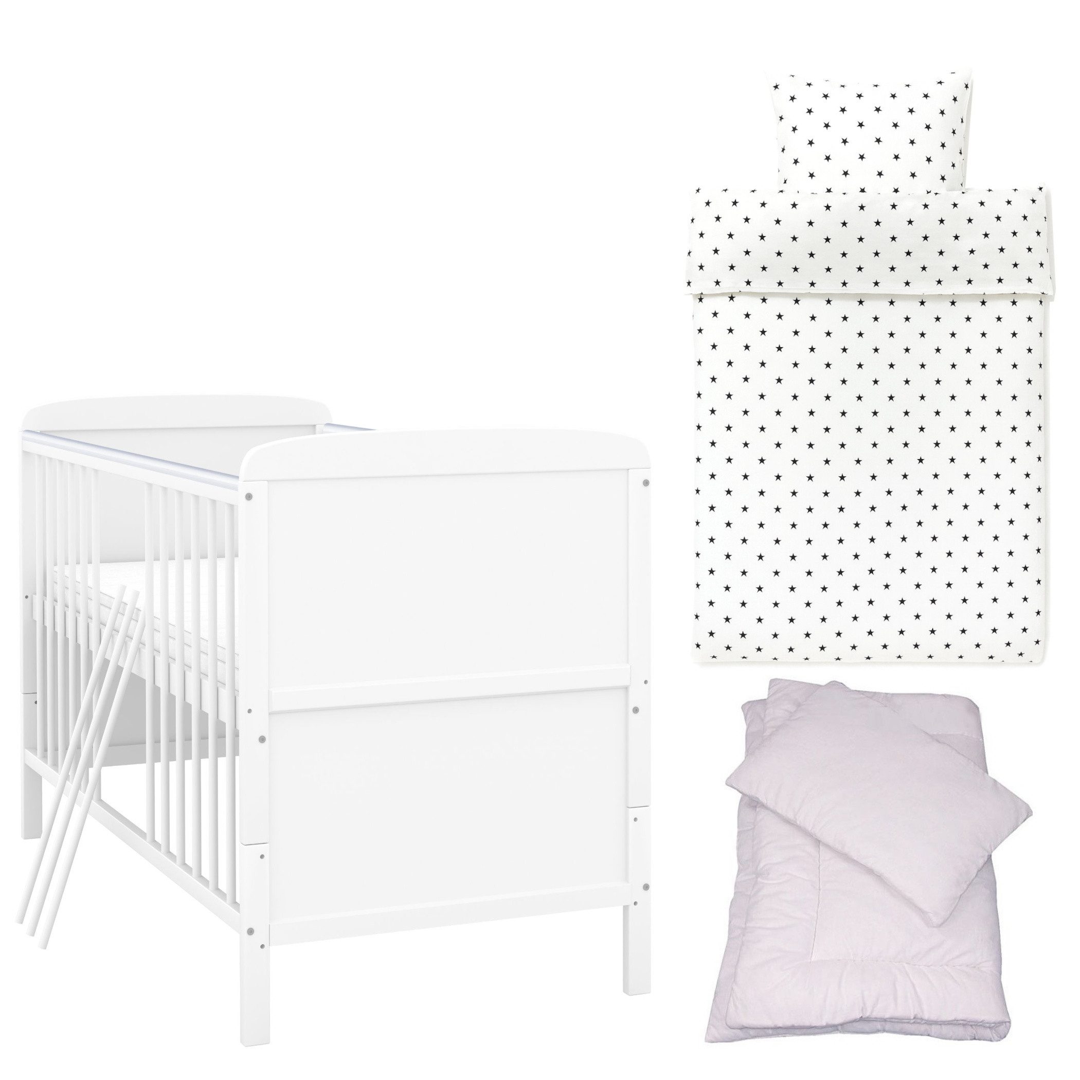 Baby-Delux Komplettbett Babybett Natalie Komplettset, 8-tlg., Kinderbett 70x140 cm weiß, Bettset verschiedene Designs