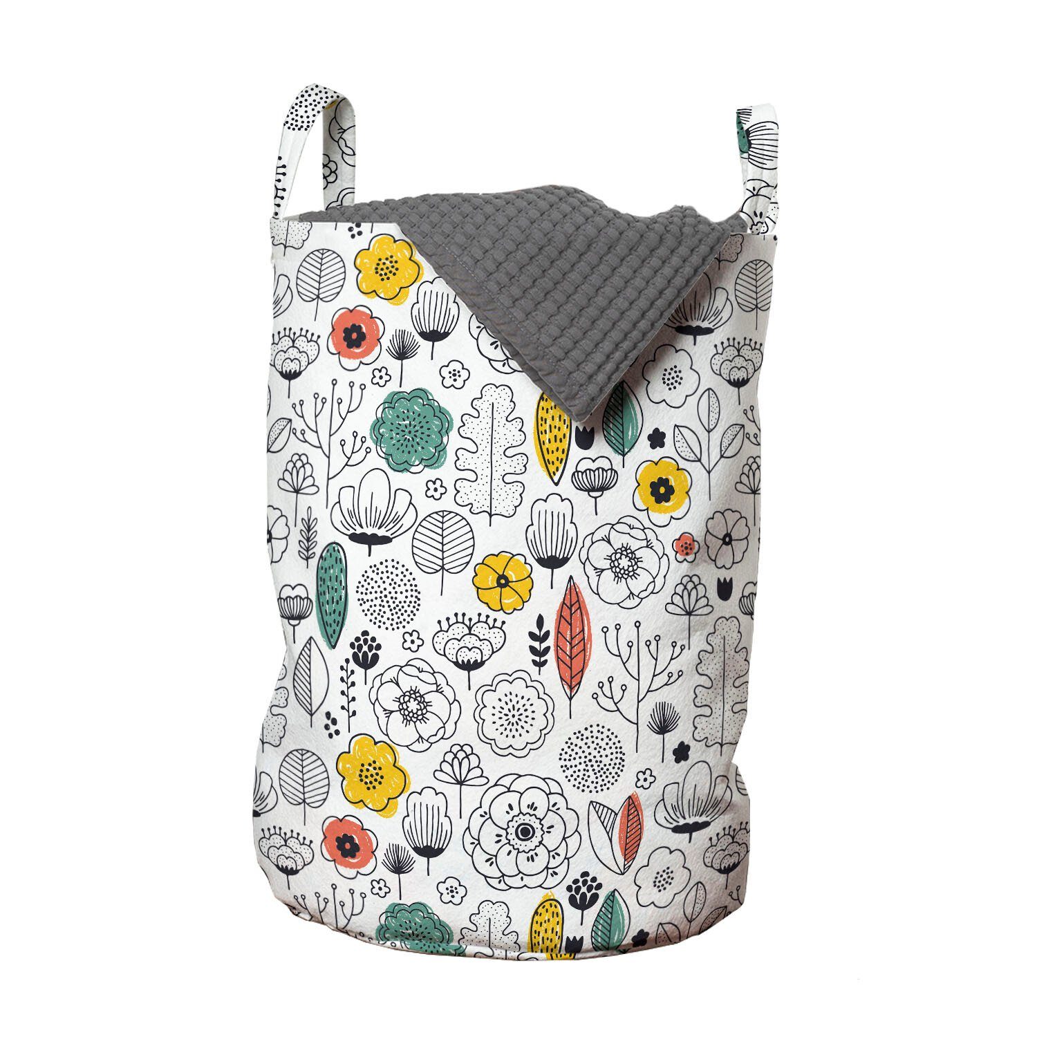 Abakuhaus Wäschesäckchen Wäschekorb mit skandinavischen für Blumen den Kunst Waschsalons, in Griffen Blumen Kordelzugverschluss