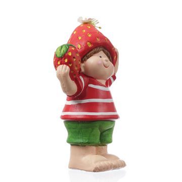 MARELIDA Gartenfigur Dekofigur Erdbeerjunge Fritz mit Erdbeere Gartendeko H: 18,5cm