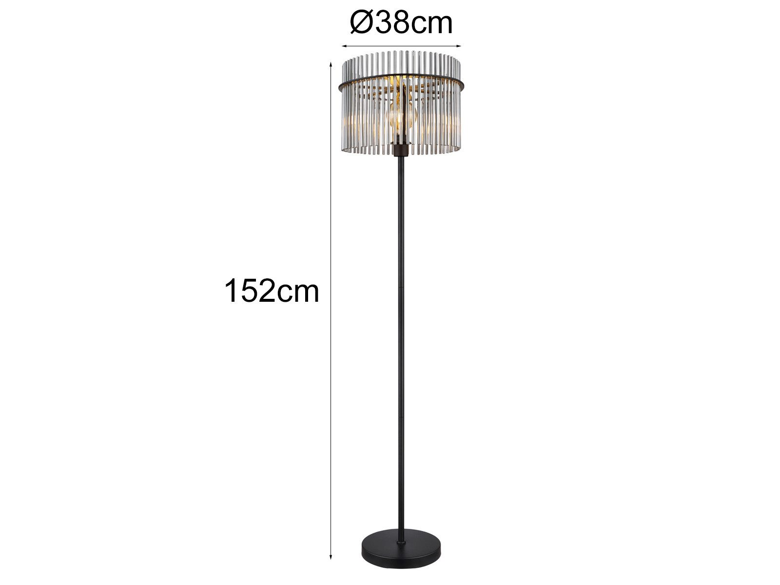 GLOBO LIGHTING LED Stehlampe, Dimmfunktion, LED wechselbar, warmweiß, ausgefallene Lampenschirm Rauch-glas stehend hinter Sofa Ecke, H 152cm