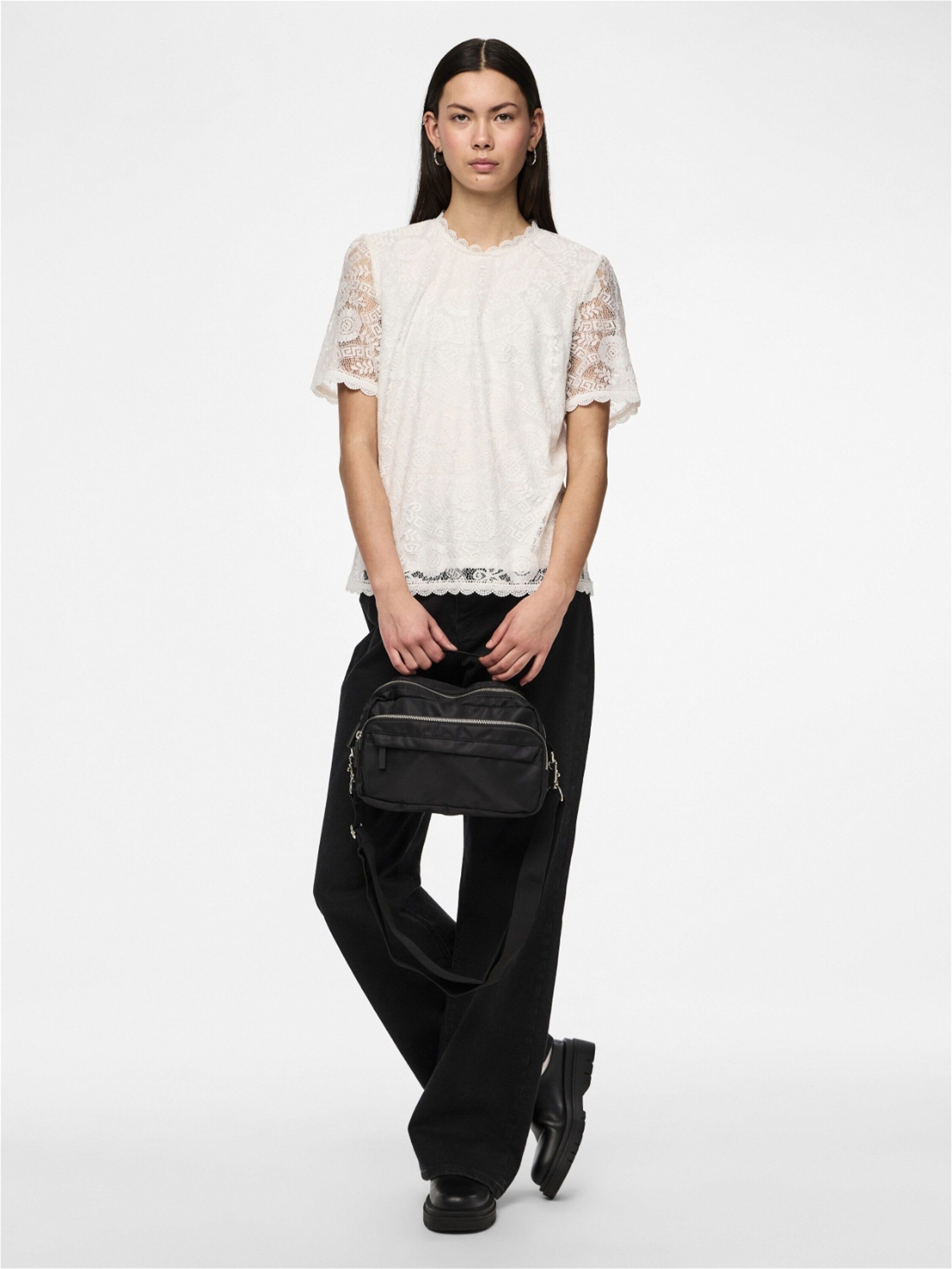 pieces Kurzarmbluse PCOLLINE (1-tlg) Spitze