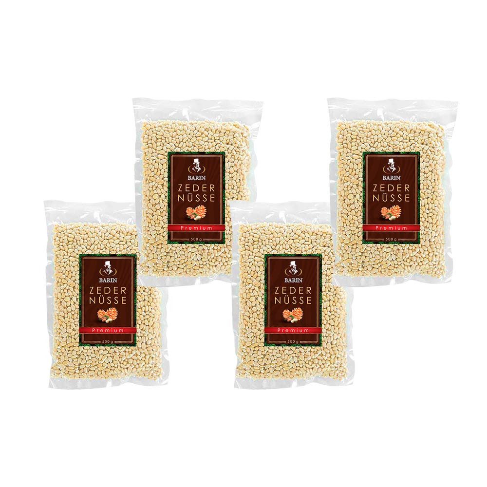 BARIN Nüsse 4x Zedernüsse Premium, 1 x 2000 g, 4 St. (Naturbelassen & ohne Zusatzstoffe, Einzigartiger cremig-aromatischer Geschmack), spezielle Vakuumverpackung