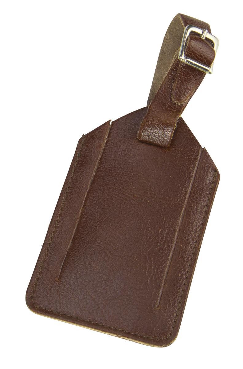 D&N Gepäckanhänger Leder Kofferanhänger braun mit Klappe zur Adressabdeckung