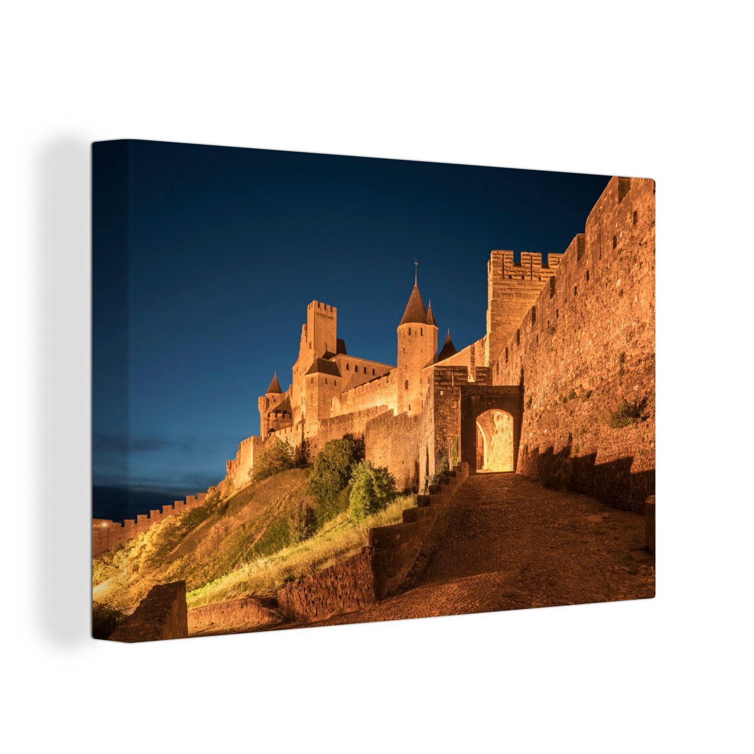 OneMillionCanvasses® Leinwandbild Carcassonne - Schloss - Nacht, (1 St), Wandbild Leinwandbilder, Aufhängefertig, Wanddeko, 30x20 cm