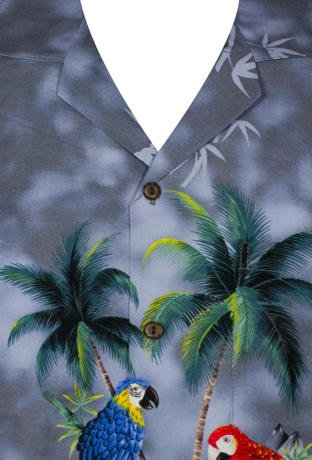 KY's Hawaiihemd Papagei Original Hawaiihemd mit 100% Kokosnuss-Knöpfen