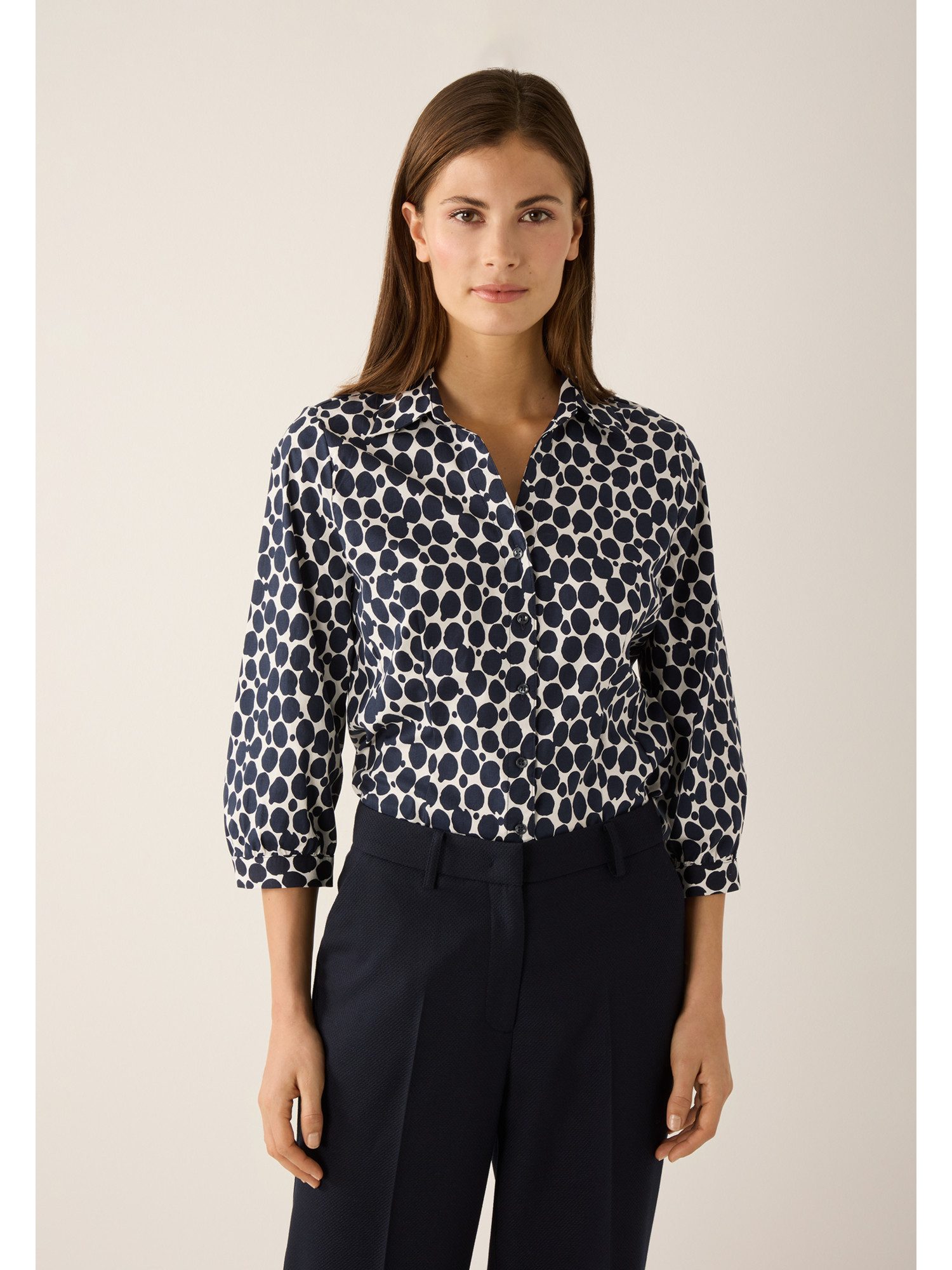 MORE&MORE Klassische Bluse taillierte Hemdbluse mit Tupfenprint günstig online kaufen