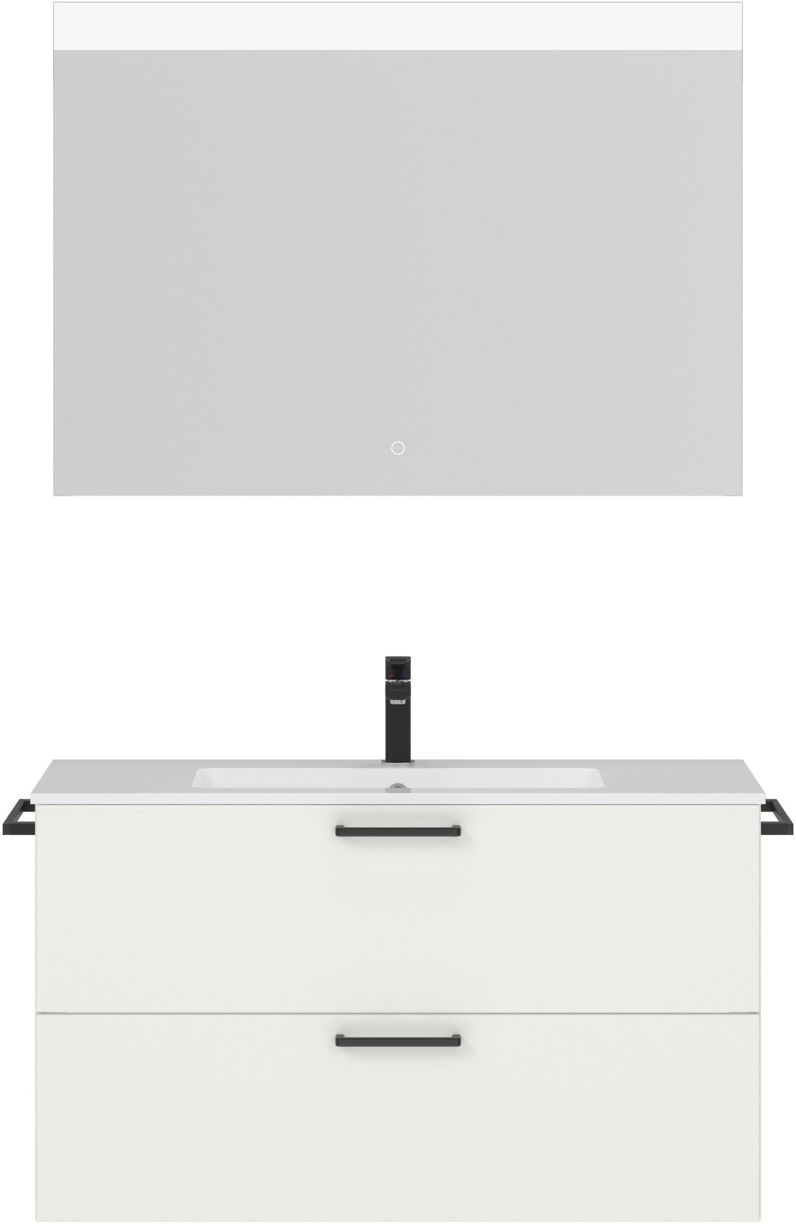 nobilia® Badmöbel-Set Tolvina, (2-St., vormontiert, mit Soft-Close), inkl. Spiegel mit Touch-Sensor, in vier Breiten