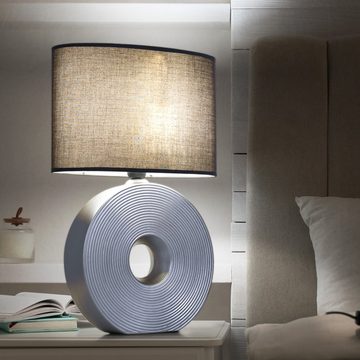 etc-shop LED Tischleuchte, Leuchtmittel nicht inklusive, Tischleuchte Keramik Nachttischlampe Textilschirm anthrazit Tischlampe