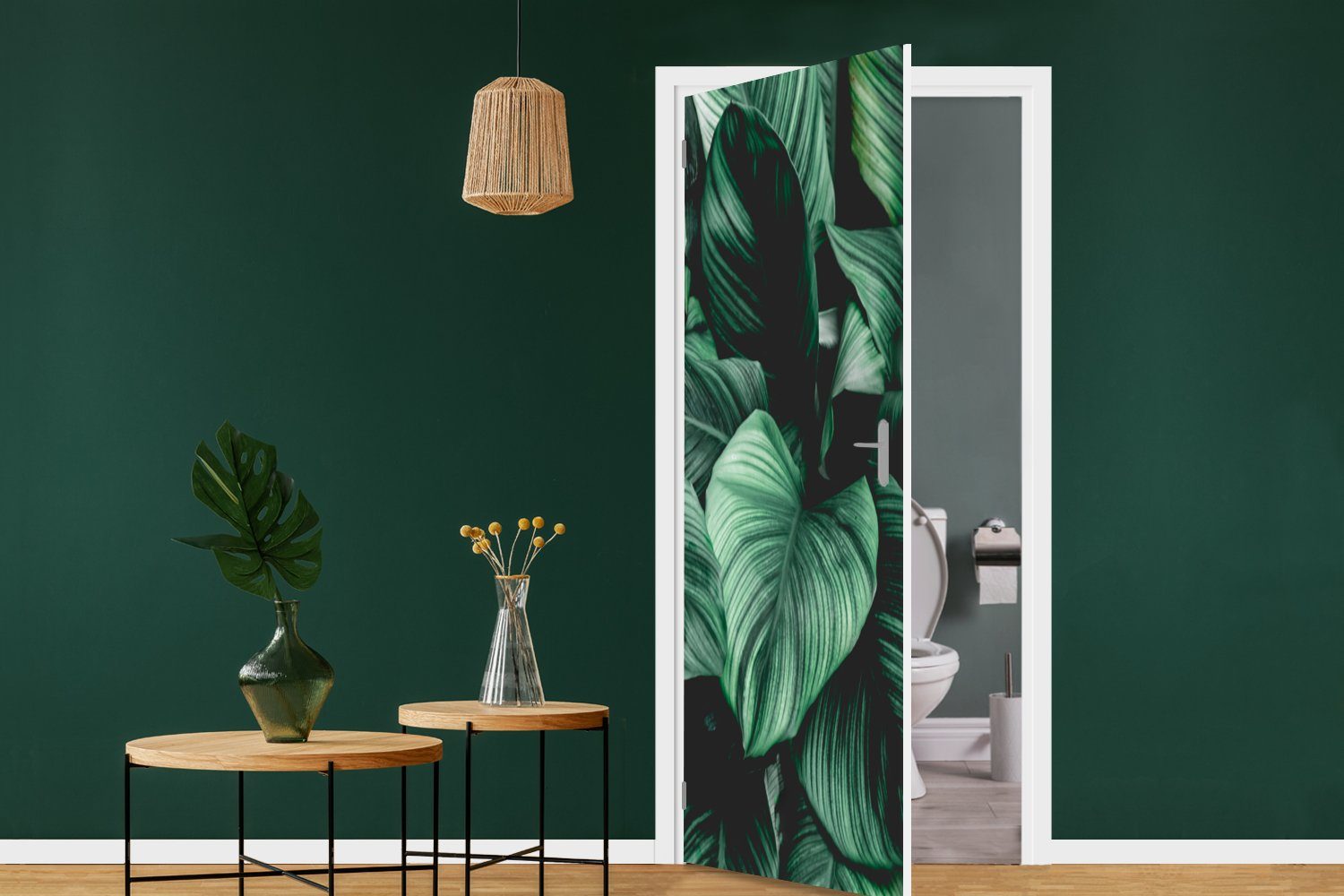 Tür, Matt, bedruckt, Blätter - Türaufkleber, St), Türtapete 75x205 (1 für - Pflanzen Tropisch Fototapete - - Dschungel Natur, MuchoWow cm