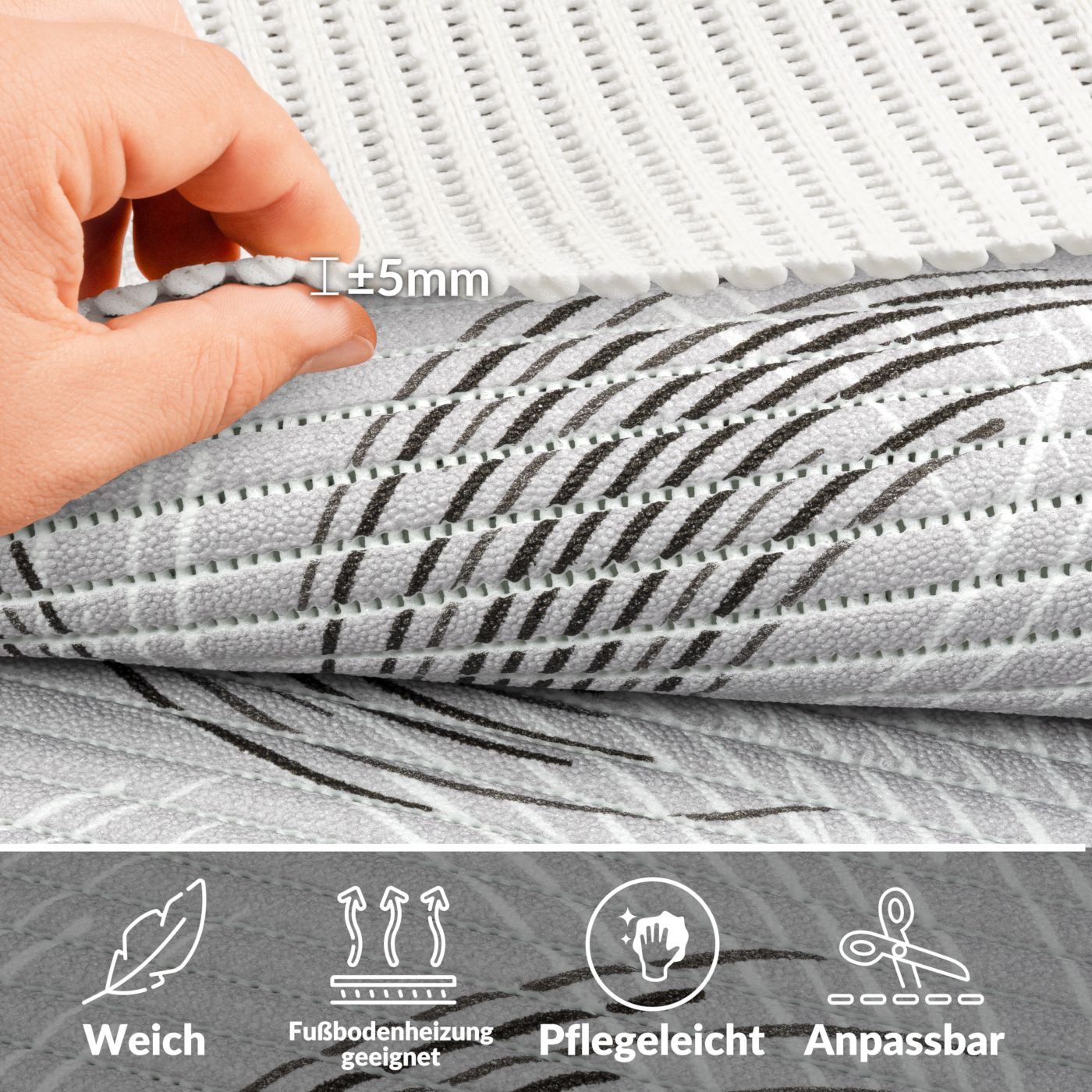 ANRO Schaum-Badematte Premium Zirkel rutschfester Badvorleger mit Drainage, Höhe 5 mm, schnelltrocknend, Drainage, hält die füße warm, isolierend, PVC, Rechteck – Bild 5 von 5