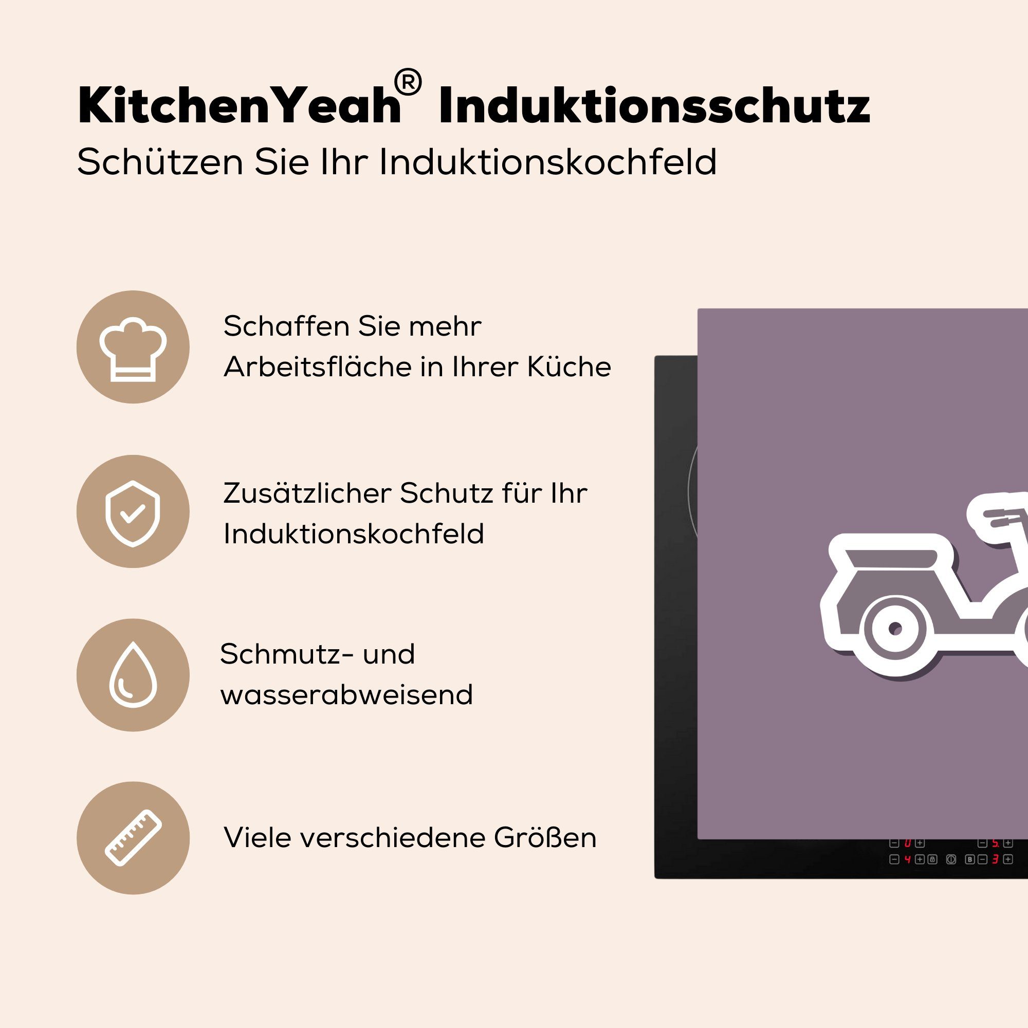 Herdblende-/Abdeckplatte für MuchoWow tlg), cm, eines küche Rollers Eine (1 78x78 Vinyl, Ceranfeldabdeckung, Aufkleber, als Arbeitsplatte Illustration