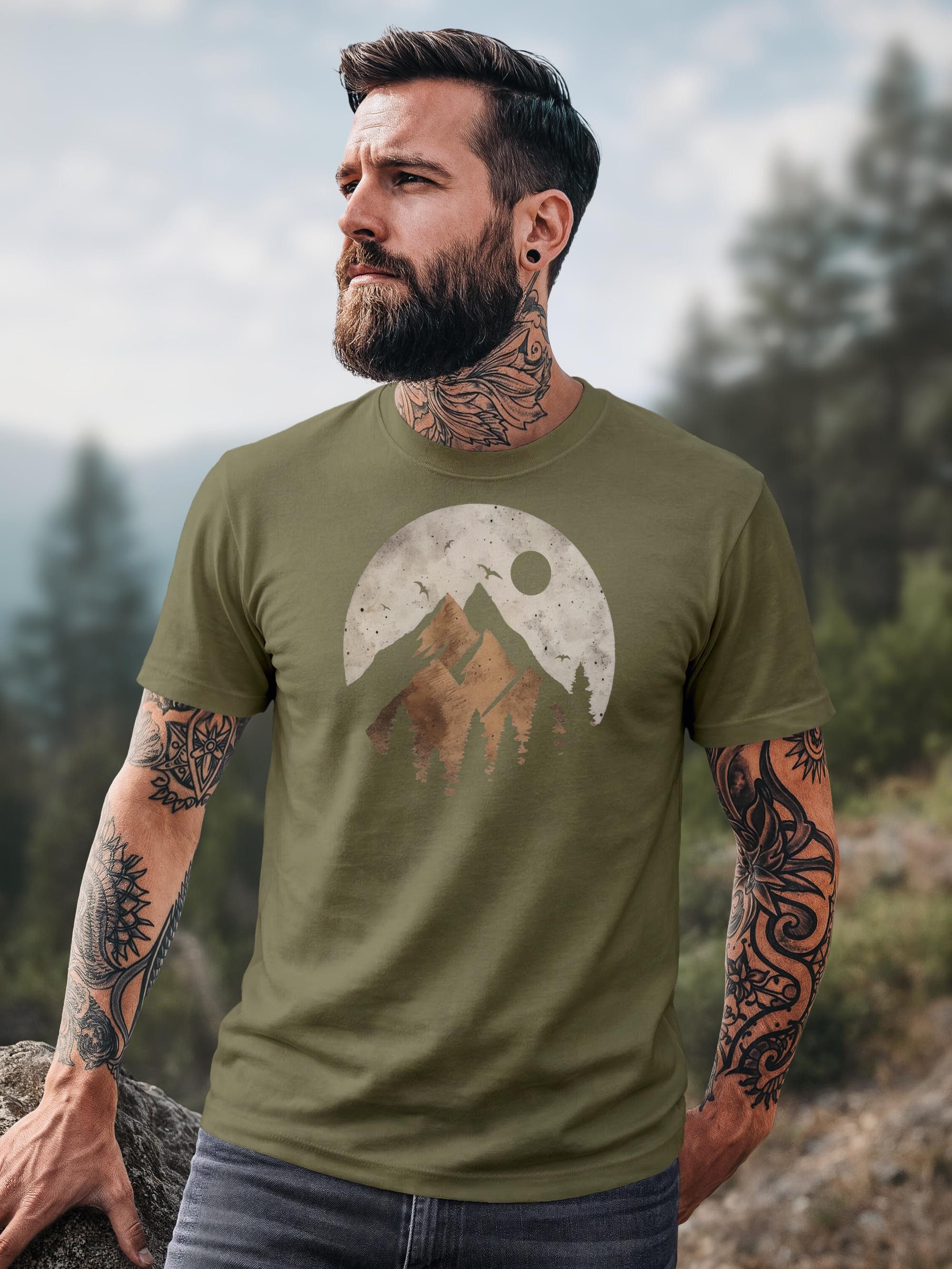 Neverless Print-Shirt Herren T-Shirt Berge Wandern Outdoor Grafikshirt Naturmotiv mit Print