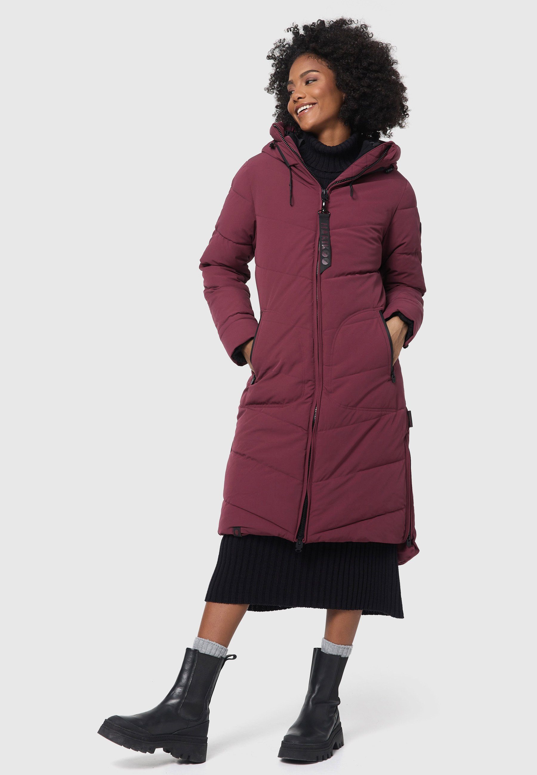 Marikoo langer Mantel Winter Benikoo Wine Winterjacke gesteppt