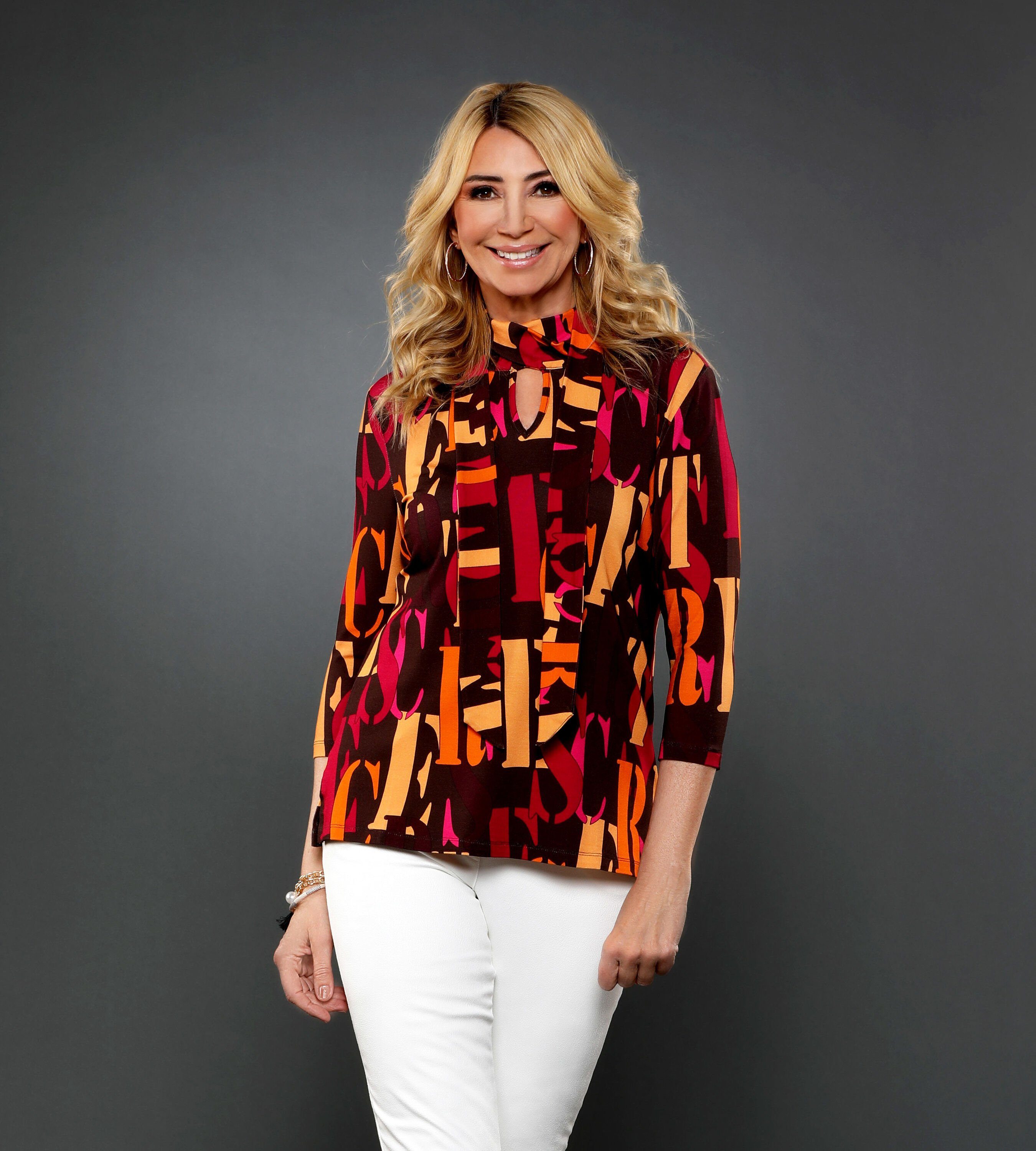 Edwina Eidtmann 3/4-Arm-Shirt Druckbluse mit Schluppe