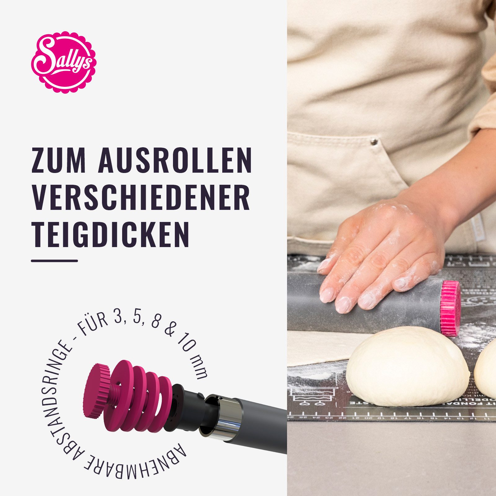 Sallys Teigroller Profi Ausrollstab mit Edelstahlkern- in zwei Größen – Bild 4 von 5