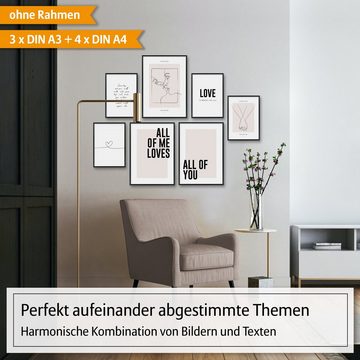 Hyggelig Home Poster Premium Poster Set - 7 Bilder Wandbilder Wohnzimmer Deko Collage, Emotion (Set, 7 St), Knickfreie Lieferung Qualitätsdruck Dickes Papier