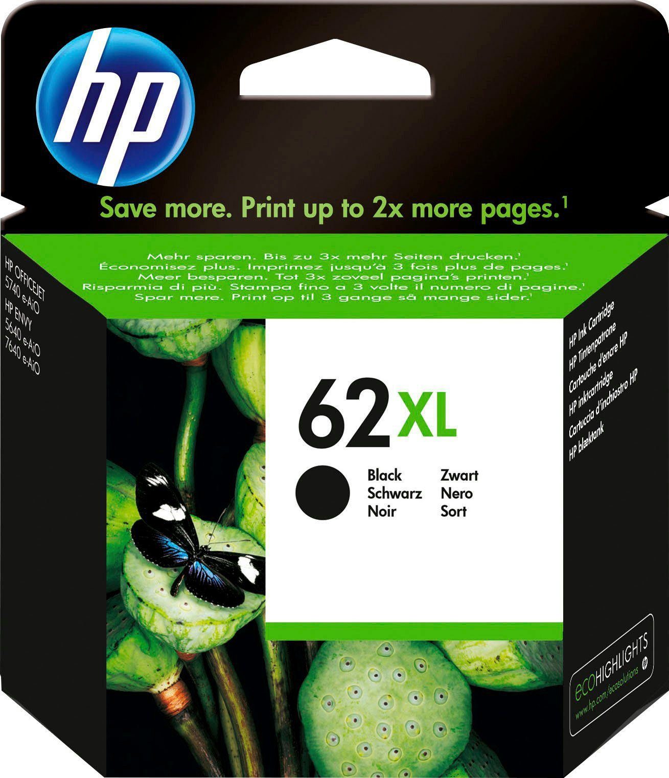 HP HP original Druckerpatrone 62XL Black Tintenpatrone (1-tlg., 3 Probemonate gratis* drucken)