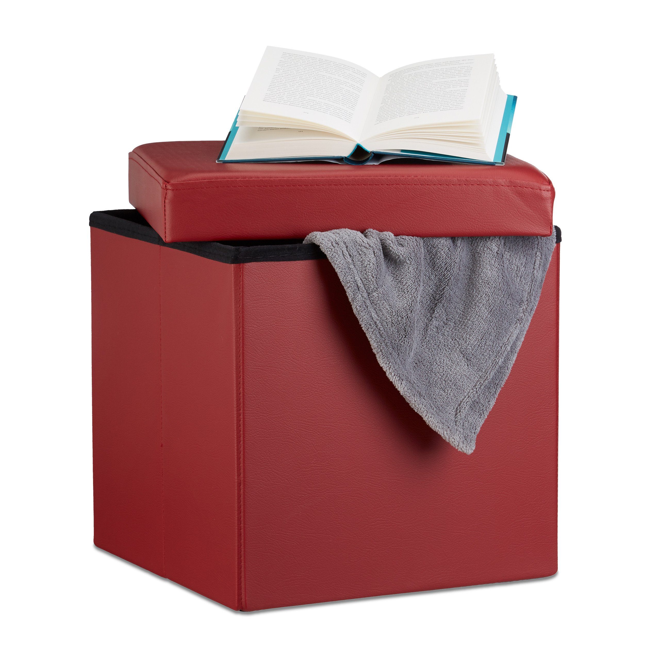 relaxdays Sitzhocker Faltbarer Sitzhocker Kunstleder, Dunkelrot günstig online kaufen
