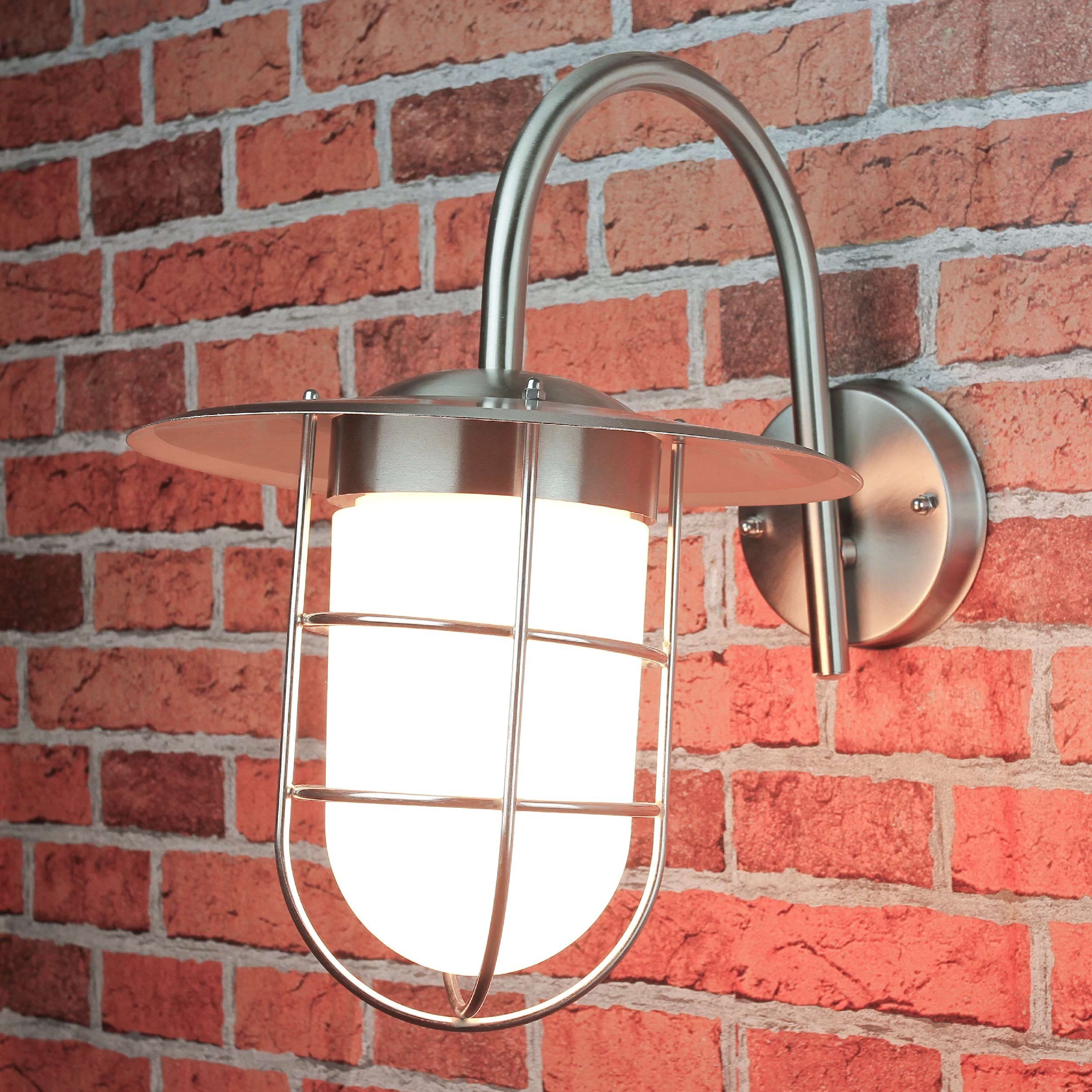 Leuchtmittel, Wand Haus Licht-Erlebnisse Außenleuchte Hof Außen-Wandleuchte Glas Edelstahl Außenwandlampe ohne E27 DOVER, IP44
