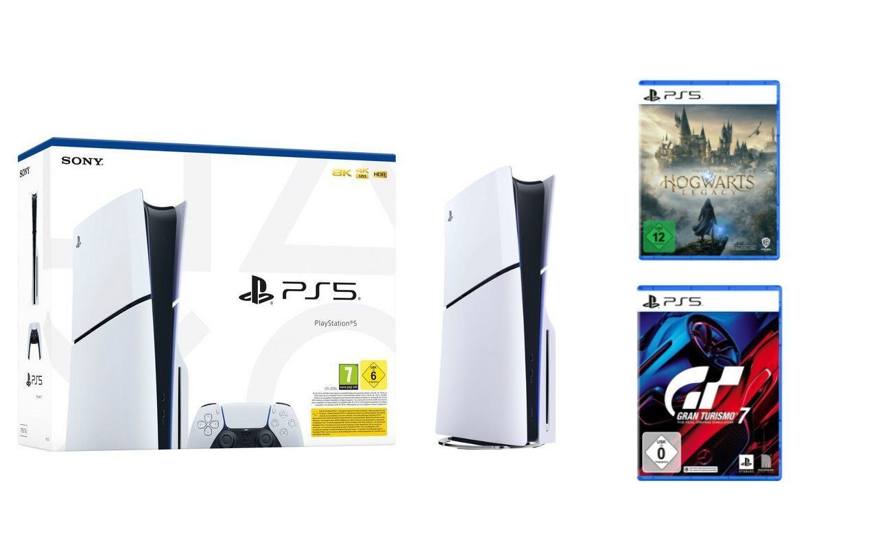 Playstation PS5 Disk Slim inkl. Hogwarts Legacy & Gran Turismo 7 (Konsolen-Bundle, inkl. Hogwarts Legacy & Gran Turismo 7)