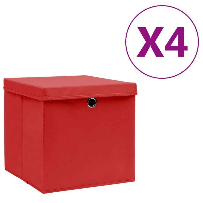 vidaXL Aufbewahrungsbox Aufbewahrungsboxen mit Deckeln 4 Stk. 28x28x28 cm Rot (4 St)