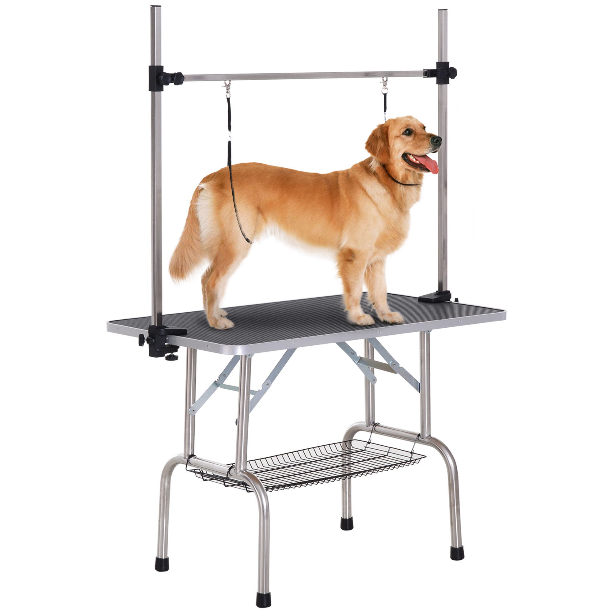 PawHut Hundeschermaschine Hunde Höhenverstellbar Tier Klappbar Hundefriseur Tisch, Pflegetisch, für Innenbereich, Schwarz