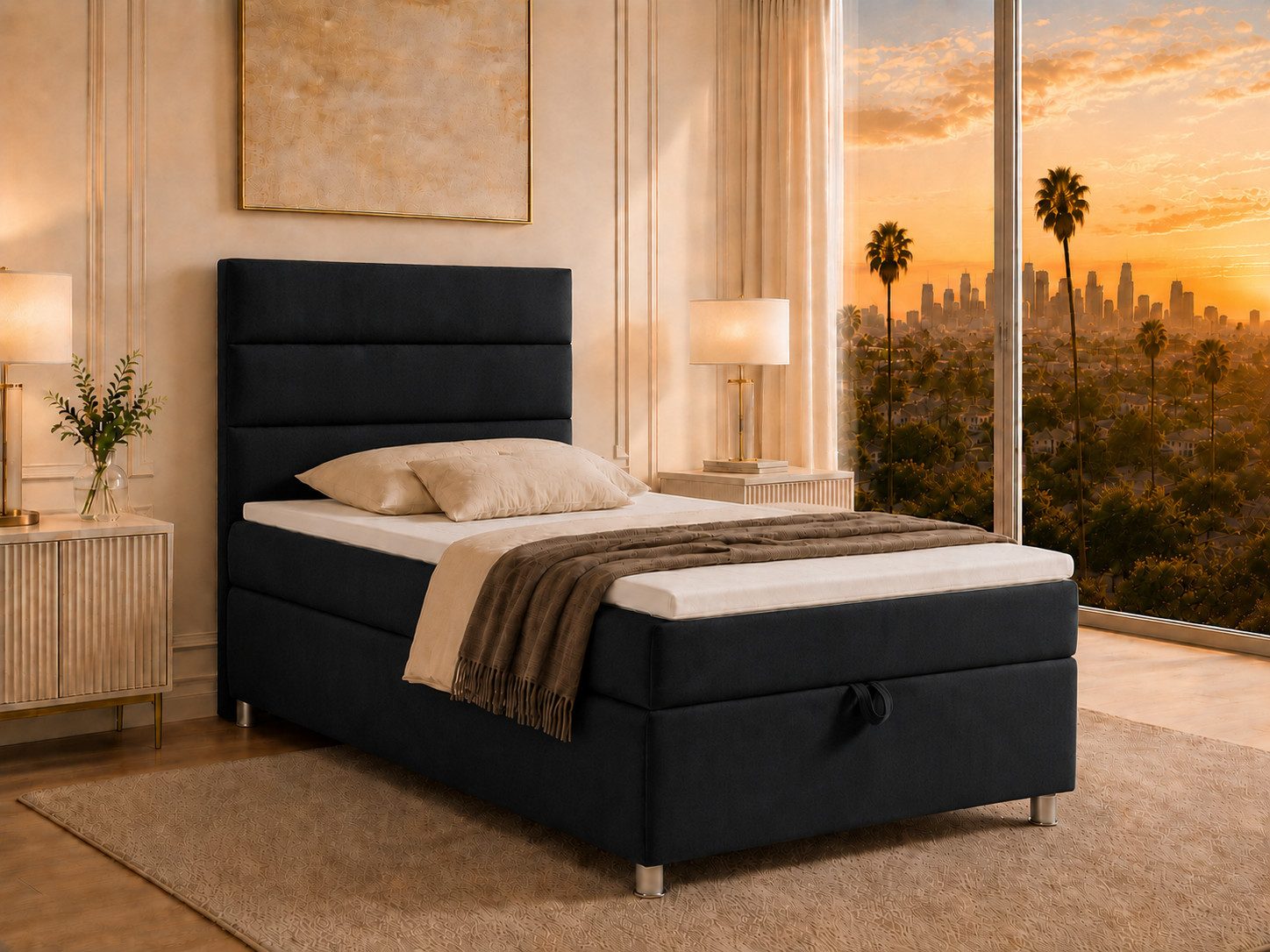 Best for Home Boxspringbett Trinity K-4 Single 5cm Topper Bonell Bettkasten (Einzelbett, Polsterbett mit gepolstertes Kopfteil, Jugendbett, Kinderbett versch. Größen, 1-St., 70x200 80x200 90x200 100x200 cm), Stauraum; ergonomischer Schlafkomfort; modernes Design