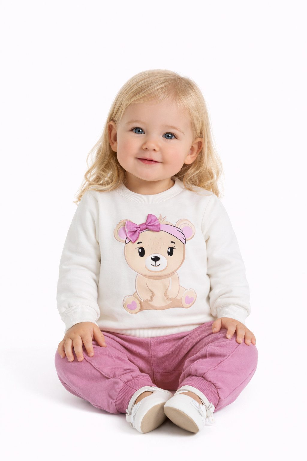 Langarmshirt & Hose Mädchen Outfit 2-tlg., Bärenmotiv, Pullover & Hose aus 100% Baumwolle
