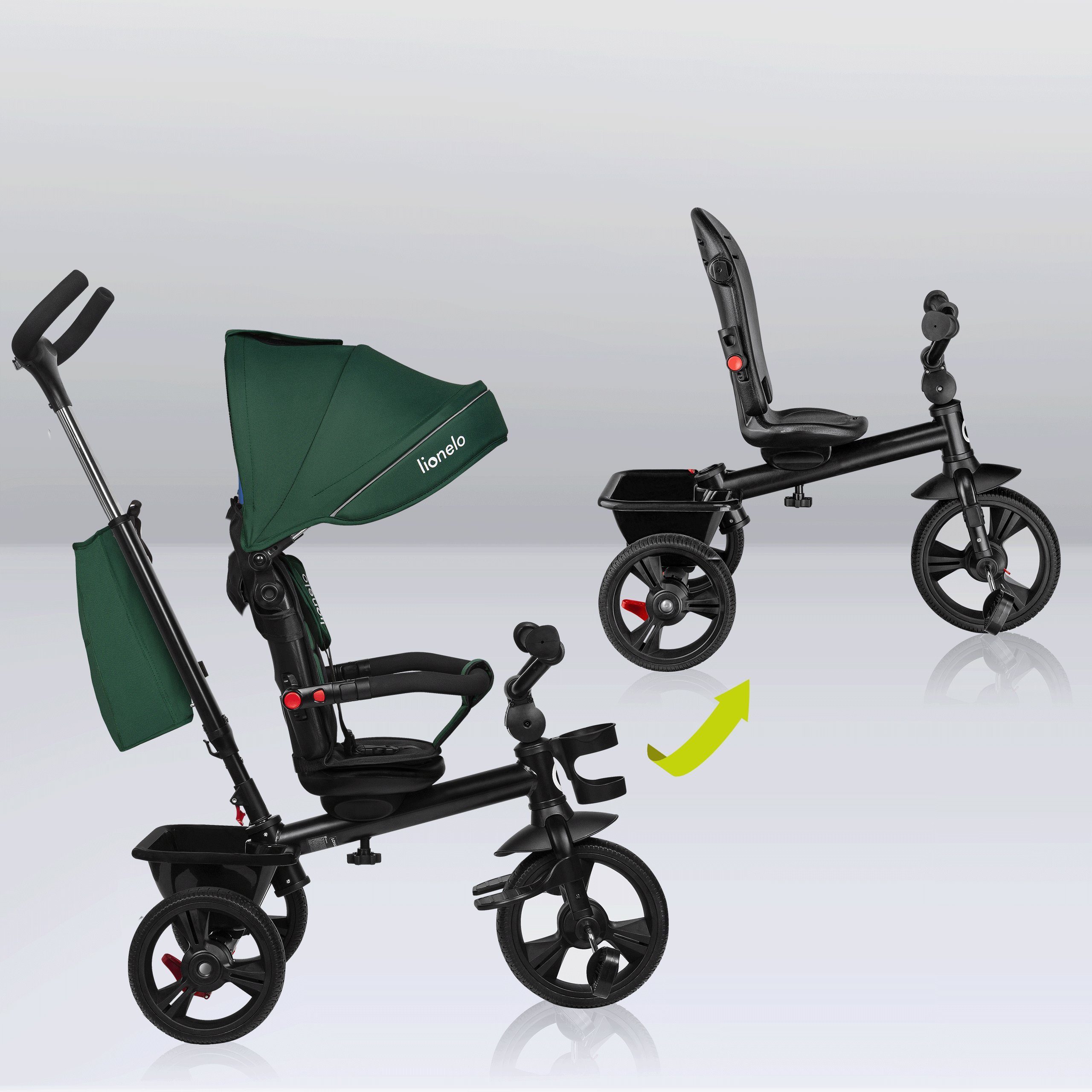lionelo Dreirad-Kinderwagen HAARI, Elternlenkung, Zusammenklappbar, Tasche /von 18 Monaten bis 5 Jahren