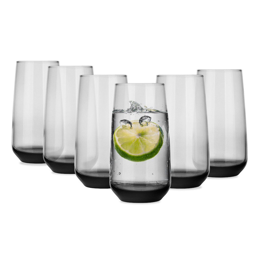 Longdrinkglas 6 schwarze rauchfarbene Cocktailgläser 430ml Saftgläser