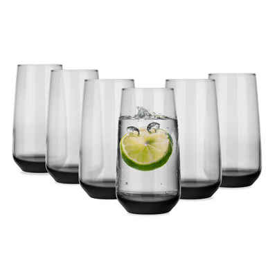 Sendez Longdrinkglas 6 schwarze rauchfarbene Cocktailgläser 430ml Saftgläser, Glas