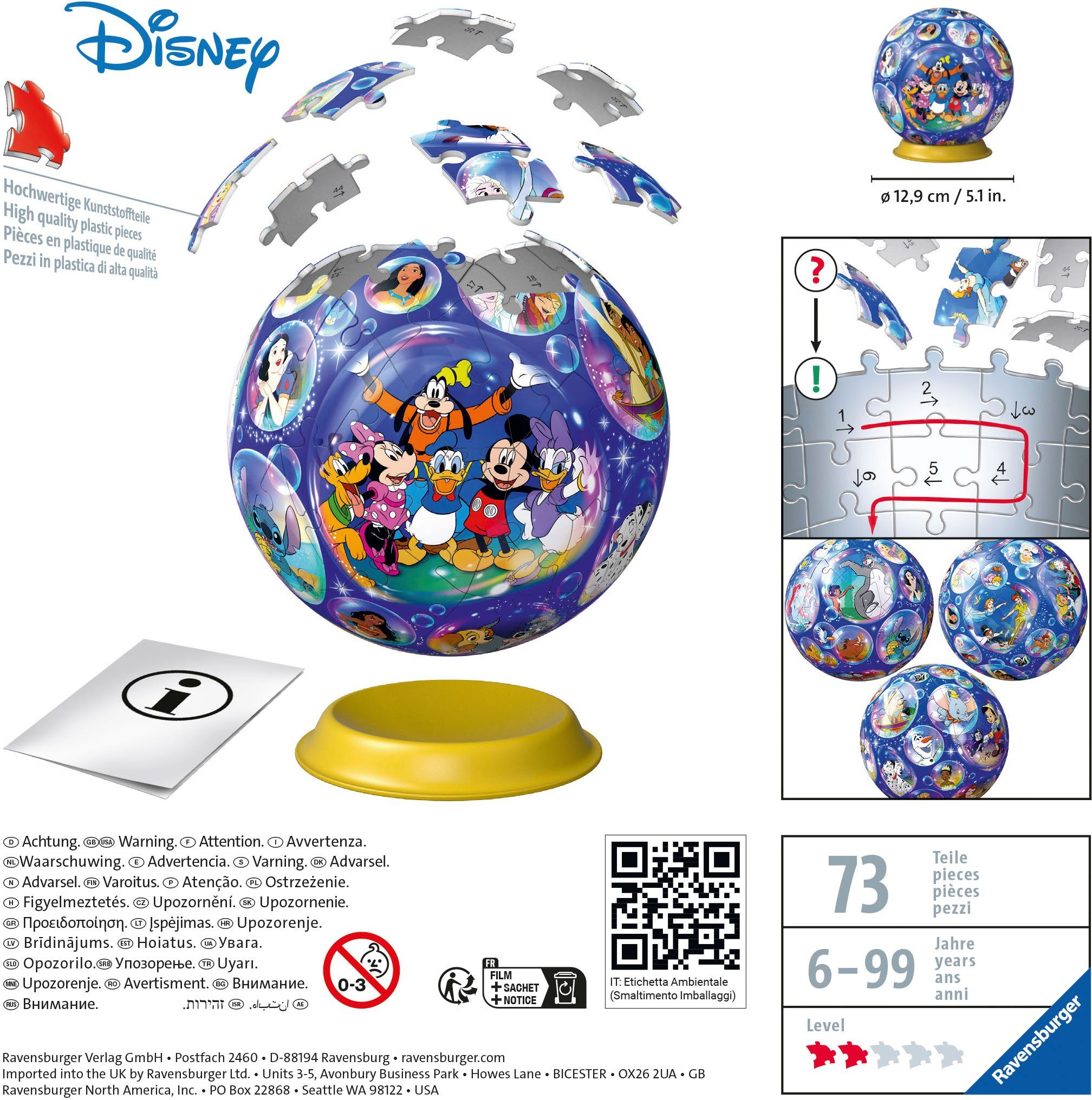 Ravensburger Puzzleball Disney Charaktere, 72 Puzzleteile, Made in Europe