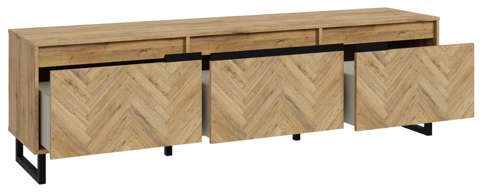 FORTE Lowboard Lowboard TV-Board SOLLETICO Optik: Bartex-Eiche mit Fischgrätoptik