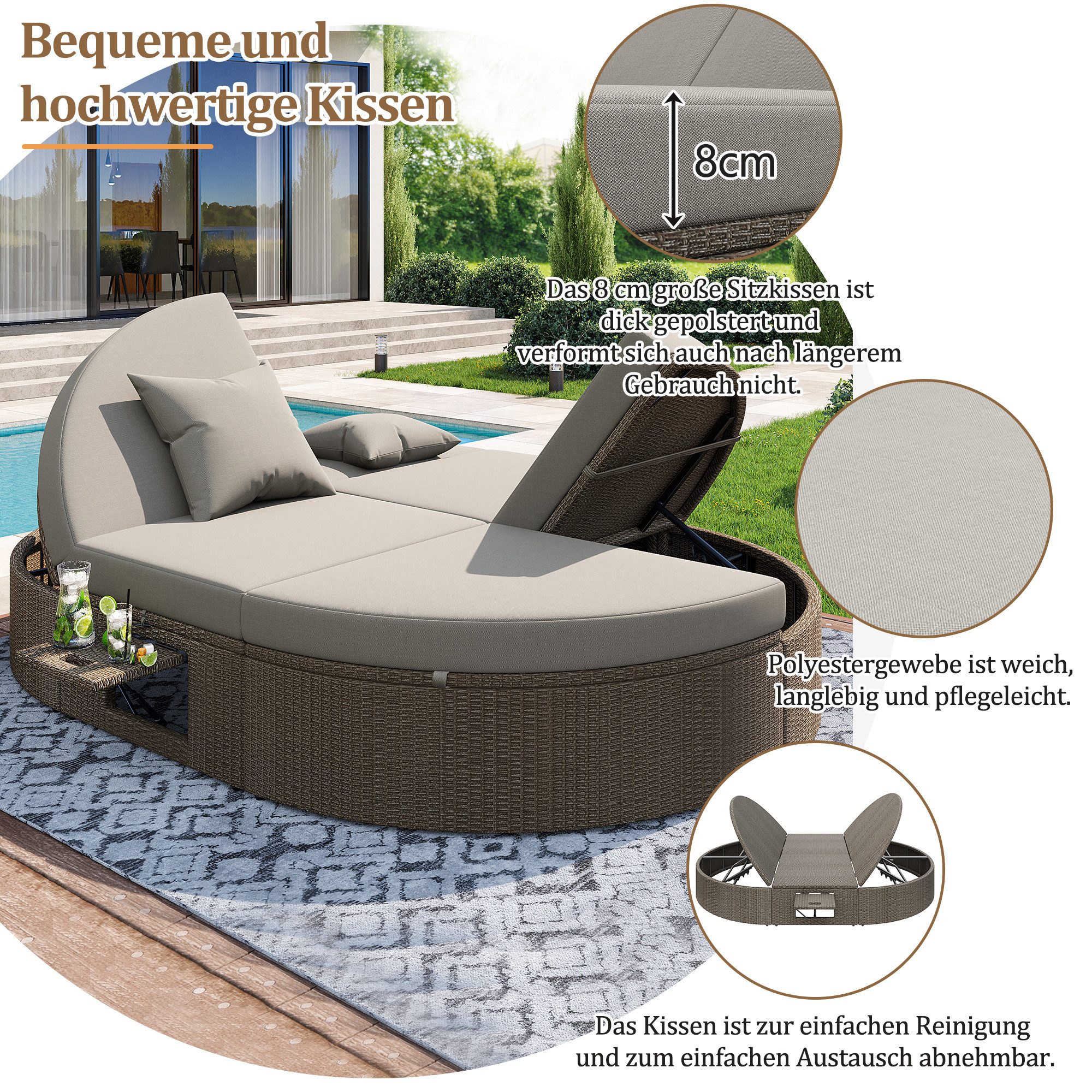MC Star Sonneninsel Rattan Doppel-Liege, Outdoor günstig online kaufen