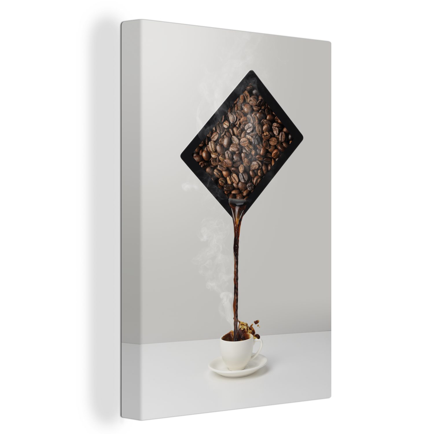 Tablette, Zackenaufhänger, bespannt auf Kaffeebohnen cm OneMillionCanvasses® Leinwandbild St), Gemälde, fertig 20x30 einer (1 inkl. Leinwandbild