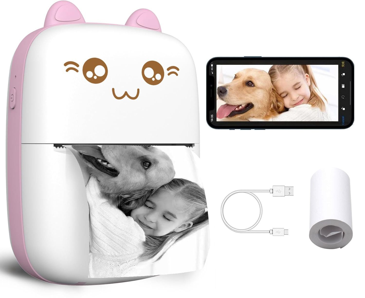 wohnTRAUM24 Thermo-Etikettendrucker mit USB-Aufladung, Bluetooth-Fotodrucker Etikettendrucker, (Bluetooth-Verbindung,1200-mAh-Akku, kabellos, kompatibel mit Android oder iOS, mit 1 Rolle Thermopapier)