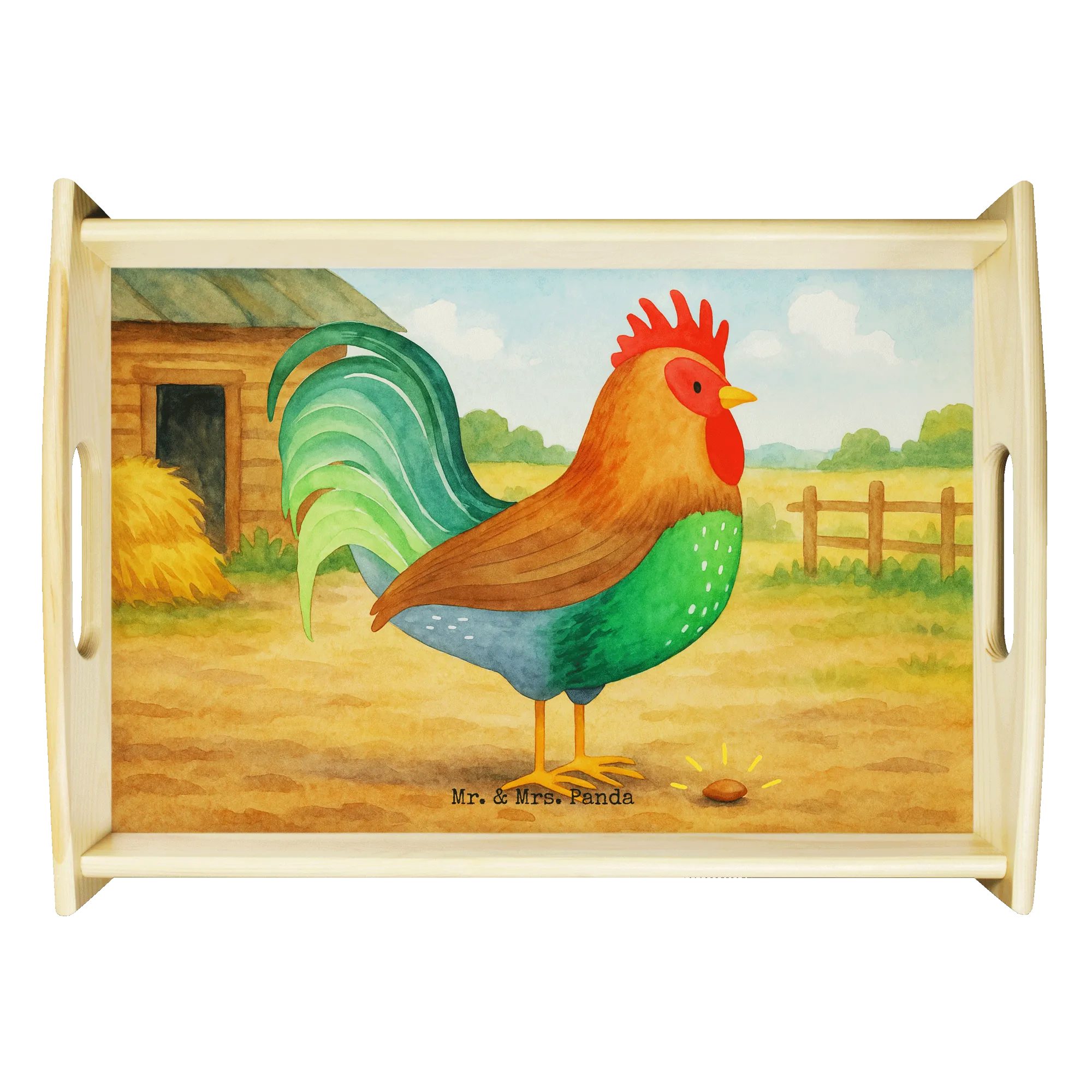 Tablett Hahn Korn Design - Weiß - Geschenk, Serviertablett, Bauernhof, Landwi