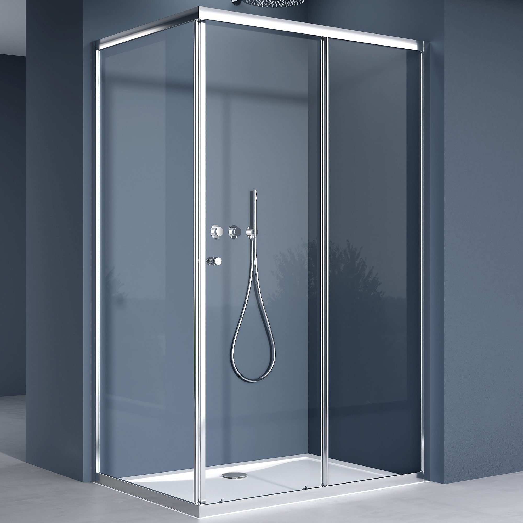 doporro Eckdusche Duschkabine Schiebetür 90x90 6mm ESG Schiebemechanismus 190cm R16L, BxT: 100x80 cm, Einscheibensicherheitsglas, ebenerdiger Einbau möglich, 15mm Verstellbereich