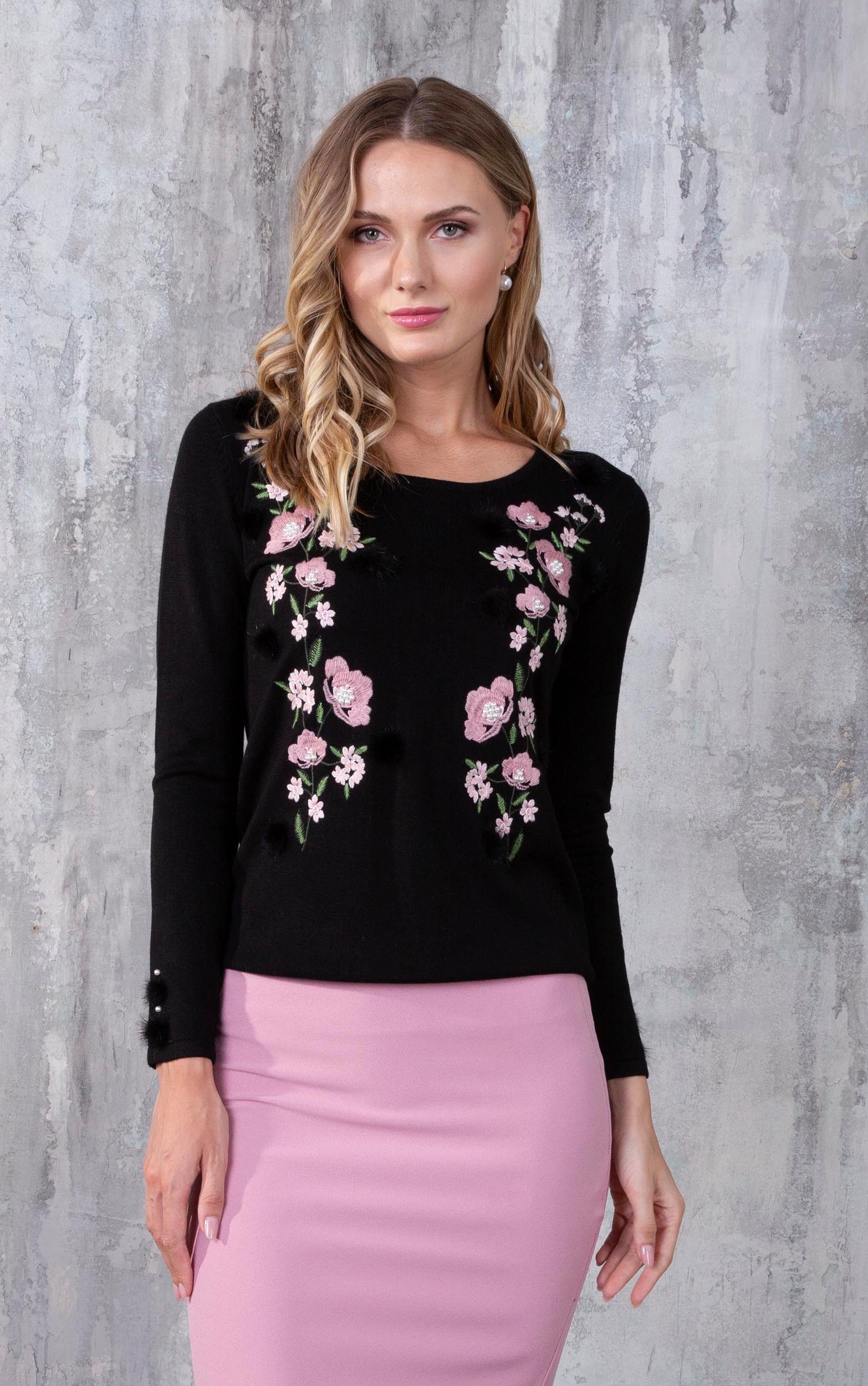 Passioni Strickpullover Rundhalspullover in Schwarz mit günstig online kaufen