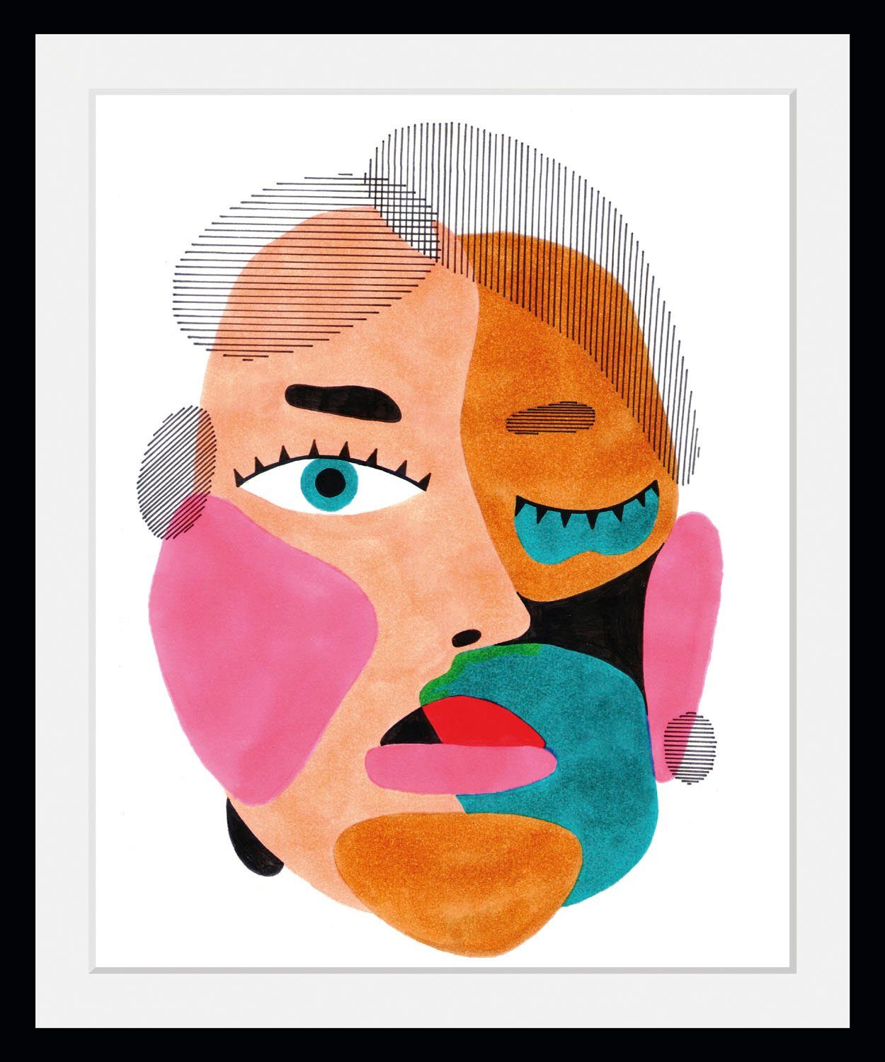 queence Bild Klaas, Abstrakt, Figuren, Gemälde, Gesicht, Kunst (1 St), HD Premium Poster-Druck inkl. Holzrahmen