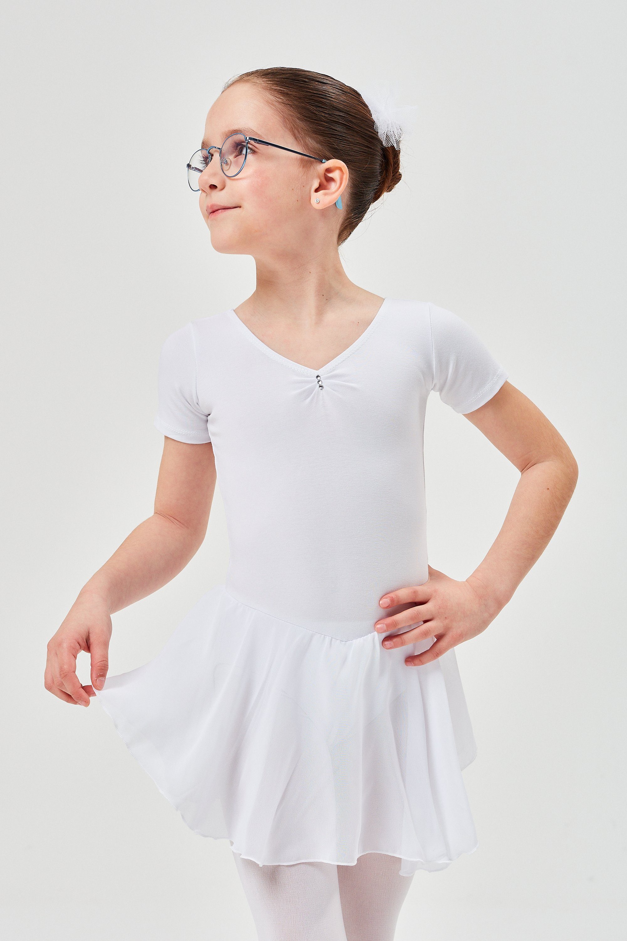tanzmuster Chiffonkleid Ballettkleid Betty mit Glitzersteinen Mädchen Ballettbody mit Chiffon Röckchen