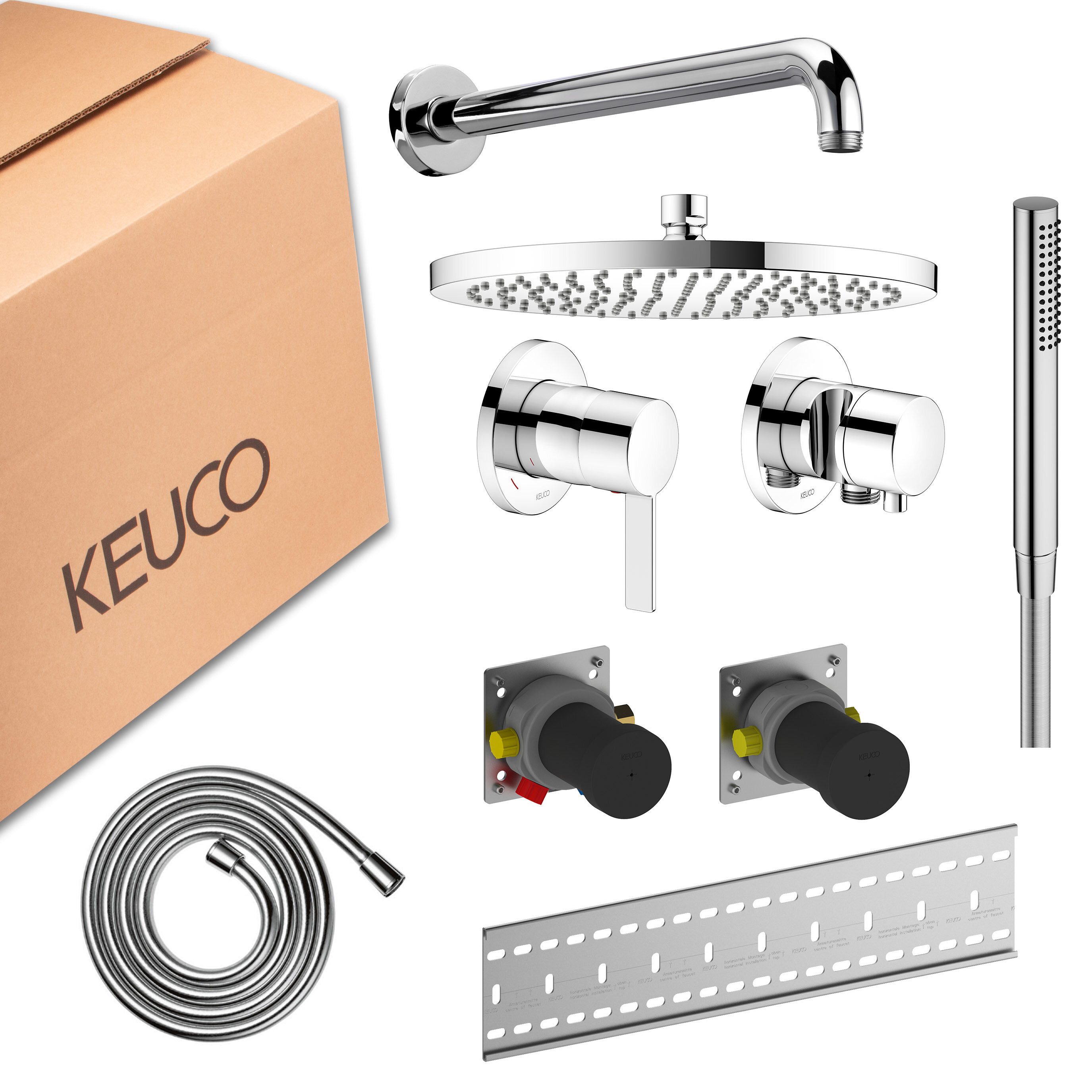 Keuco Duschsystem IXMO, Höhe 38.00 cm, Set, mit Unterputz-Grundkörper & Umstellventil, runde Rosetten, verchromt