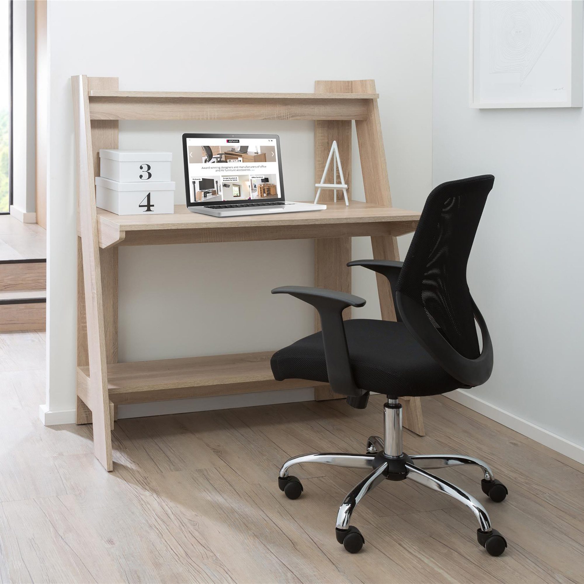 loft24 Schreibtisch Arizona, Regalschreibtisch in Eicheoptik aus MDF, modern