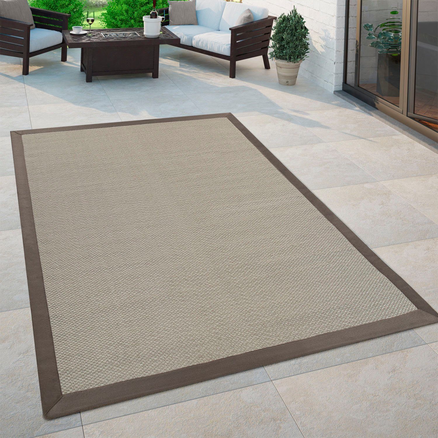 In- geeignet rechteckig, Höhe: mm, Outdoor Flachgewebe, Home, Sisala Bordüre, Paco und 270, Optik, 4 beige Sisal Teppich gewebt,