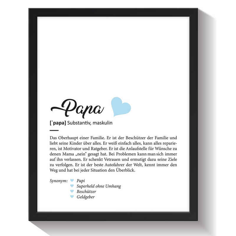 GRAVURZEILE Poster Definition Poster, Kunstdrucke auf DIN A4 Foto-Papier, Papa Geschenk, Liebevolle Worterklärung im Duden-Format - Ohne Rahmen