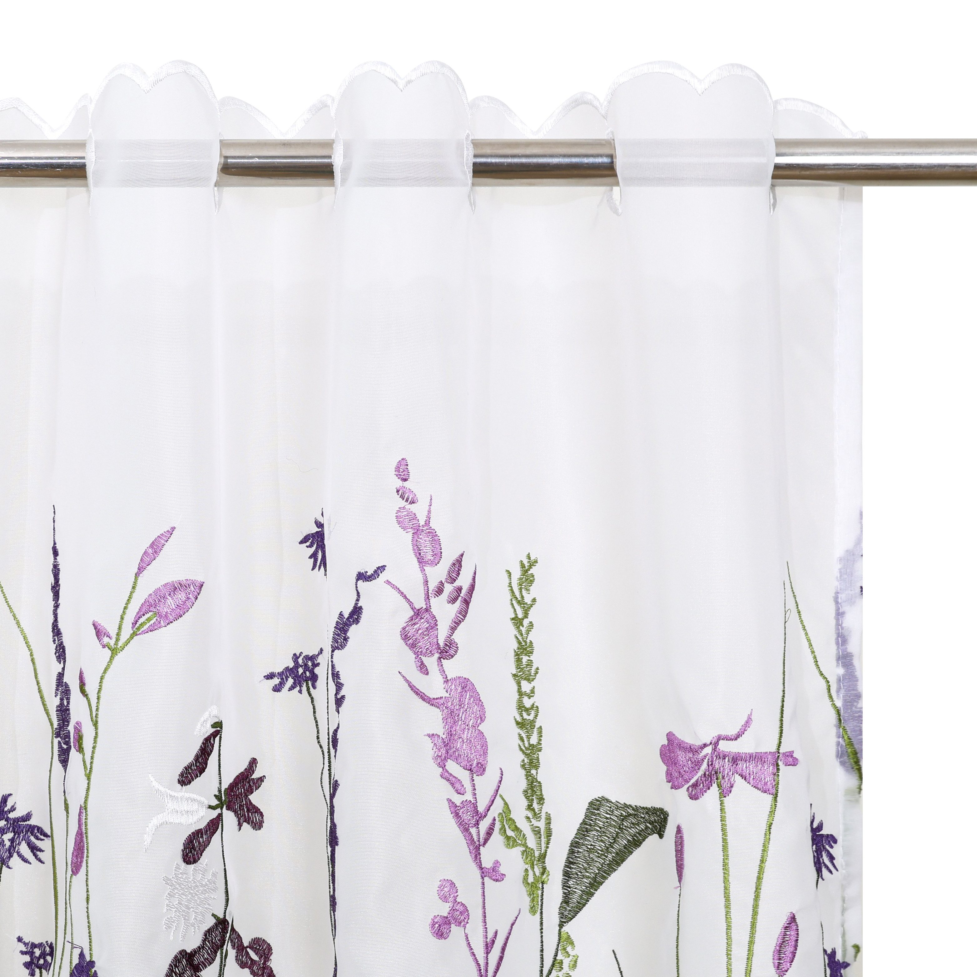OTTO home Scheibengardine Bille (1 St), Durchzuglöcher, transparent, Voile, transparent, mit einseitiger Stickerei, waschbar, Blumen