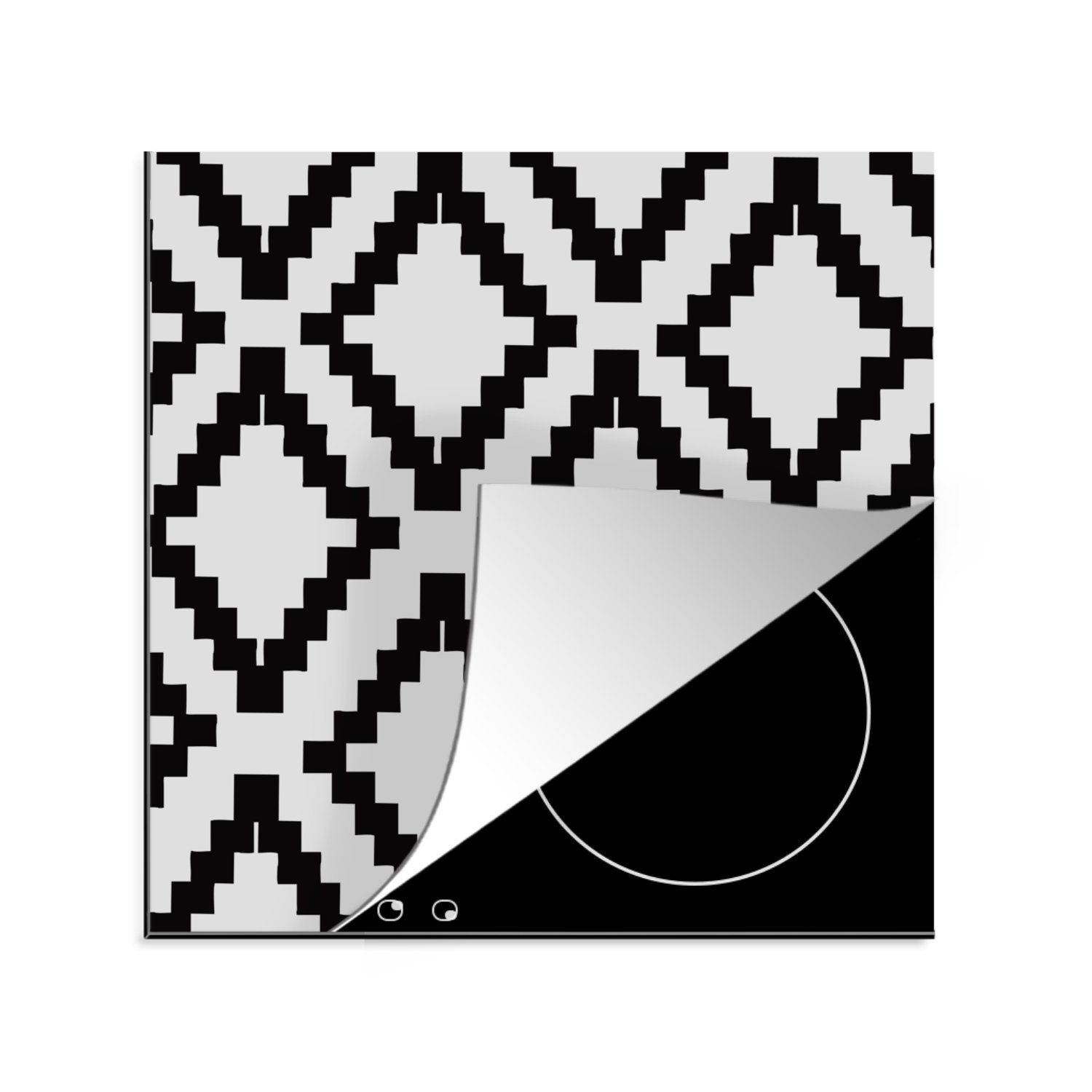 MuchoWow Herdblende-/Abdeckplatte Schwarz - Muster - Luxus, Vinyl, (1 tlg), 78x78 cm, Ceranfeldabdeckung, Arbeitsplatte für küche