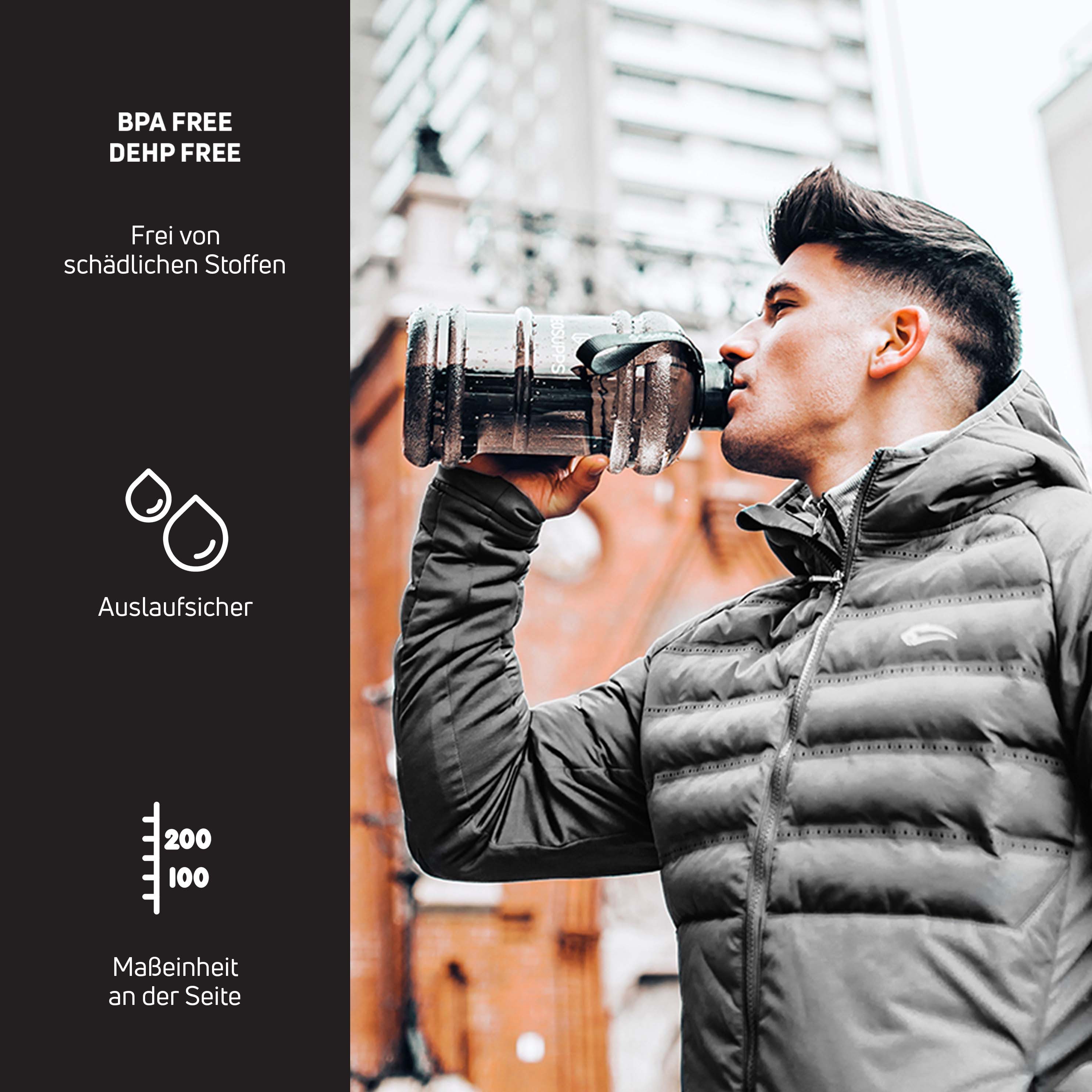 Neosupps Trinkflasche 2,2L, Sport Bottle Wasserflasche mit Klappenverschluss, BPA frei, Leicht zu reinigen, 100% auslaufsicher, für Gym, Fitness & Alltag